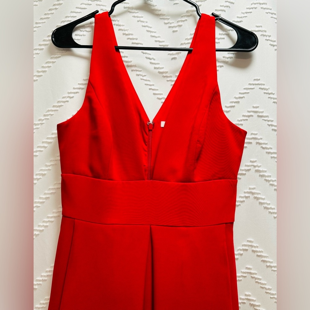 Harlyn Red Midi Dress with Plunge V Neck Size Small - Picture 2 of 6